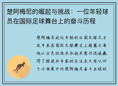 楚阿梅尼的崛起与挑战：一位年轻球员在国际足球舞台上的奋斗历程